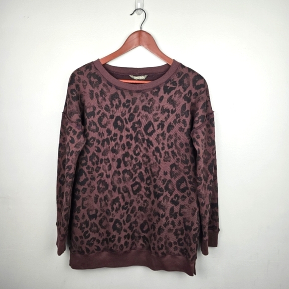 PEYTON JENSEN Leopard‎ Print Fleece Lined Sweater Brown Black Womens Size S - Picture 1 of 9